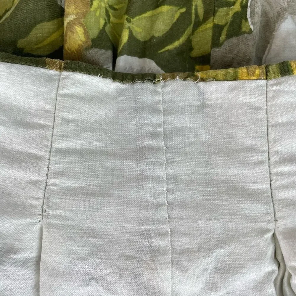 Vintage 60s Green Yellow White Floral Pinch Pleat Curtain Panel 42 x 43.5